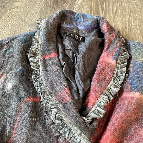 Etouile Du Monde Angora Small/Medium Womens Ruffle Lace Marbled Cardigan Sweater - Picture 6 of 13